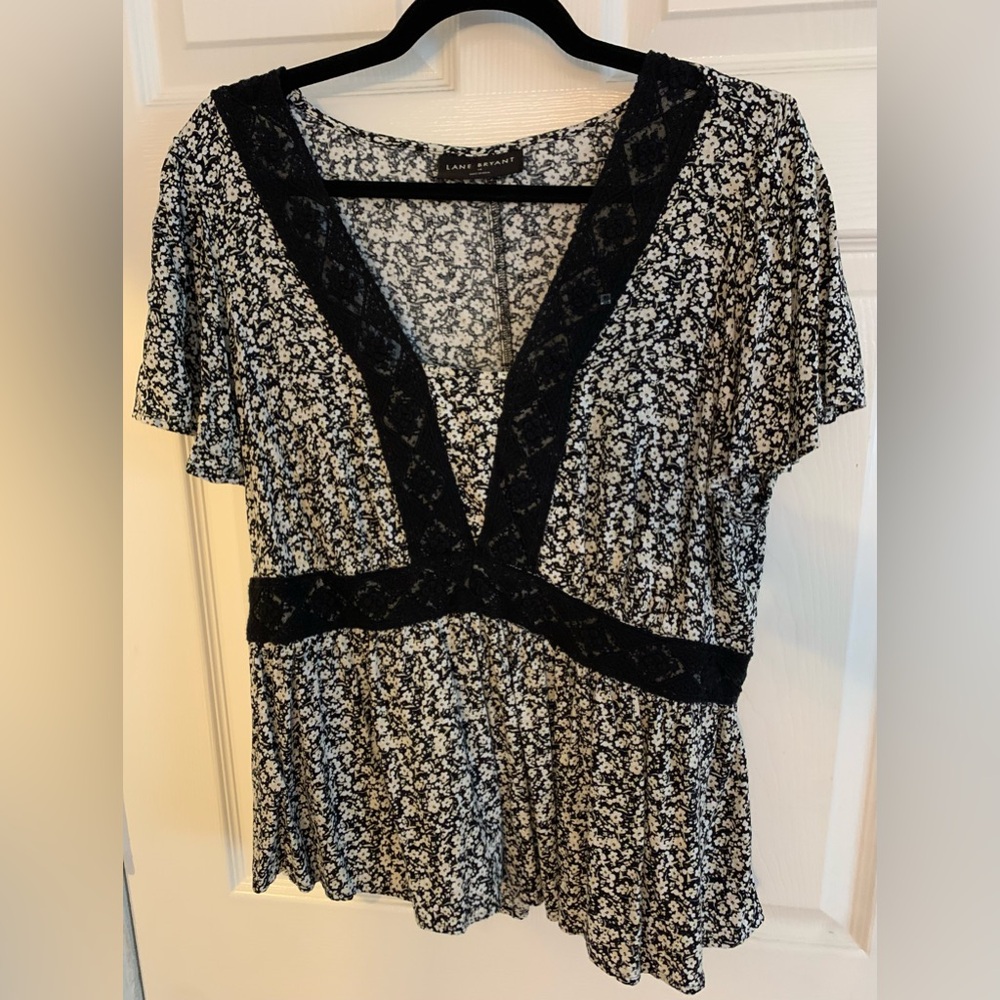 Lane Bryant Floral Peplum Top with Lace Detail